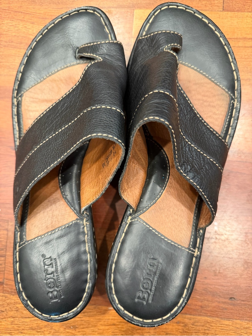 Born Womens Black Leather Slide Sandals